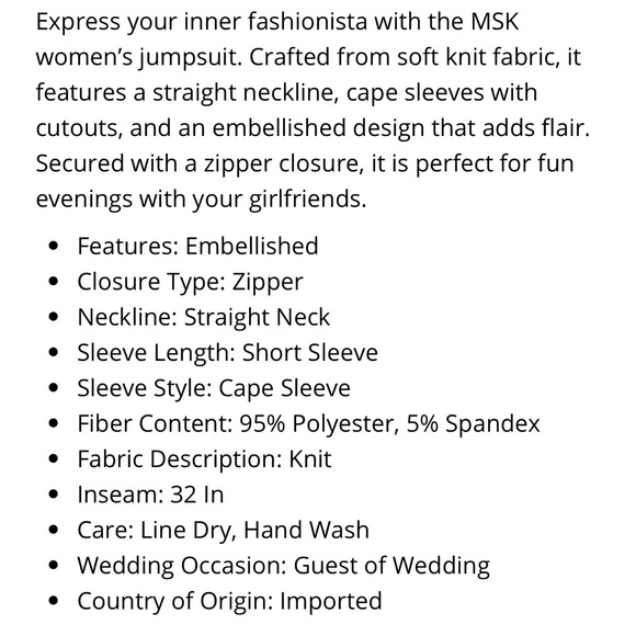 MSK Women's Embellished Ladder-Sleeve Jumpsuit Size Medium - Picture 14 of 14